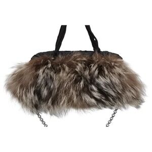 Prada plate logo triangle fur bag black